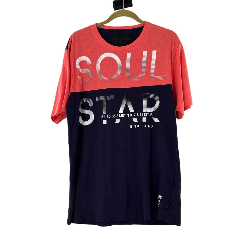 Soul Star England XL Navy Graphic Color‎ Block T-Shirt Cotton Mens Snow Hiking